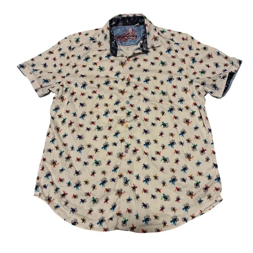 Robert Graham Mens White Short Sleeve Octopus Print Classic Fit Large